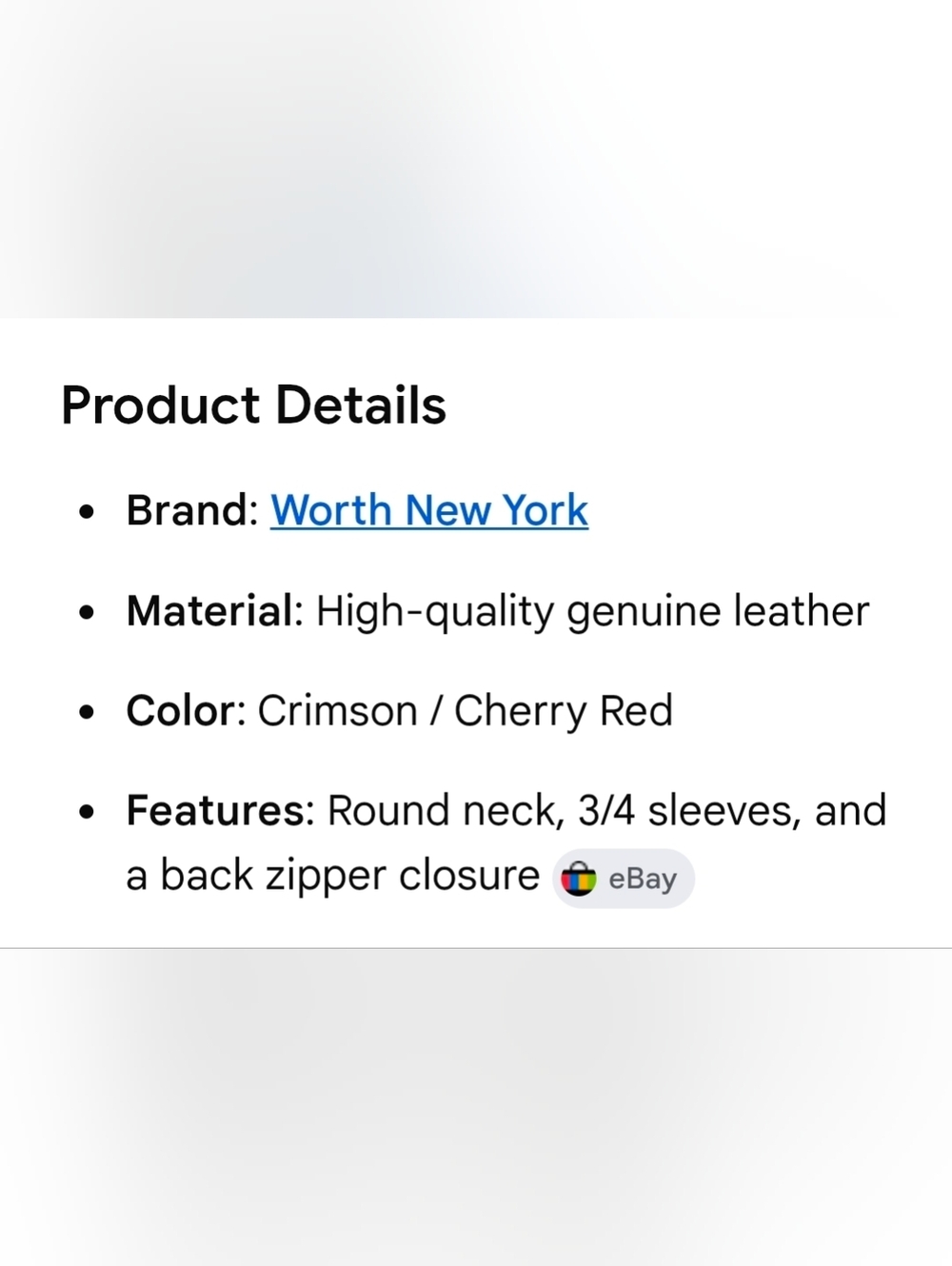 Worth New York Red Leather 3/4 Sleeve Top, Medium - Picture 6 of 8